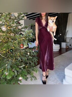 Rixo Red Velvet Clarice Midi Dress